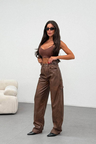 Routines | Vaqueros estilo carpintero efecto cuero | Marrón vintage