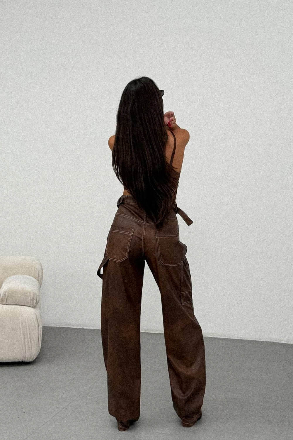 Routines | Vaqueros estilo carpintero efecto cuero | Marrón vintage