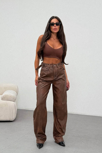 Routines | Vaqueros estilo carpintero efecto cuero | Marrón vintage