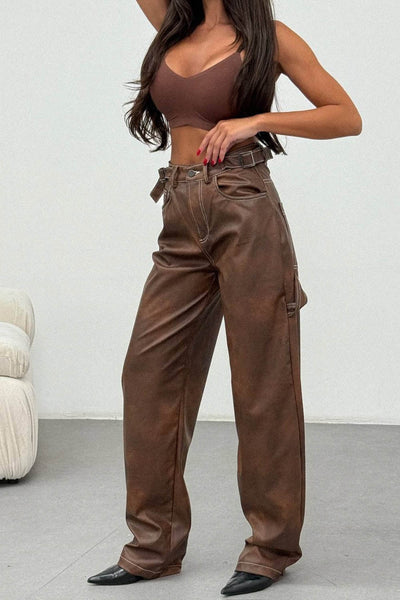 Routines | Vaqueros estilo carpintero efecto cuero | Marrón vintage