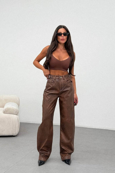 Routines | Vaqueros estilo carpintero efecto cuero | Marrón vintage