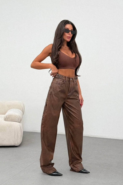 Routines | Vaqueros estilo carpintero efecto cuero | Marrón vintage